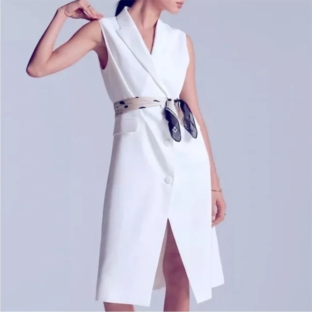 Anthropologie White Sleeveless Midi Dress with Decorative Belt